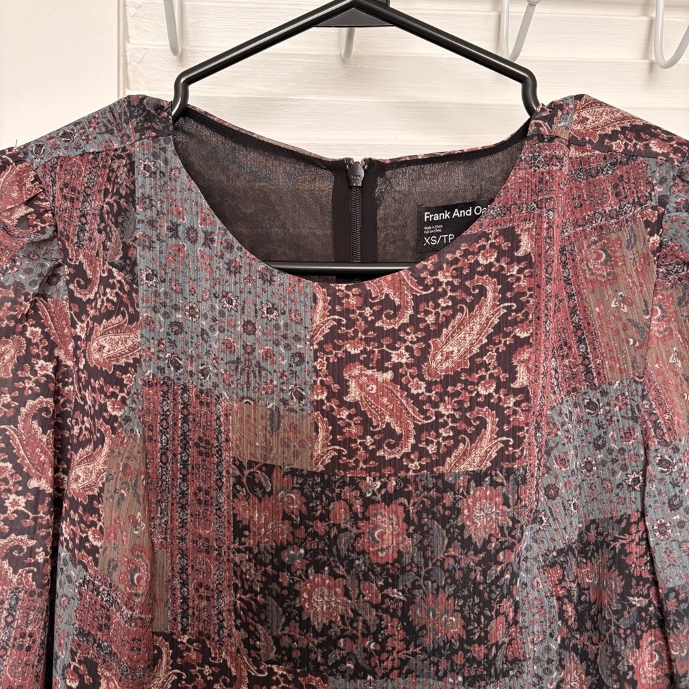 Frank & Oak Chiffon Short Dress NWT - paisley longsleeve knee-length dress - Picture 2 of 5